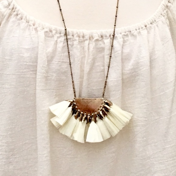 Jewelry - Long Boho Statement Necklace, Raffia Burst Pendant